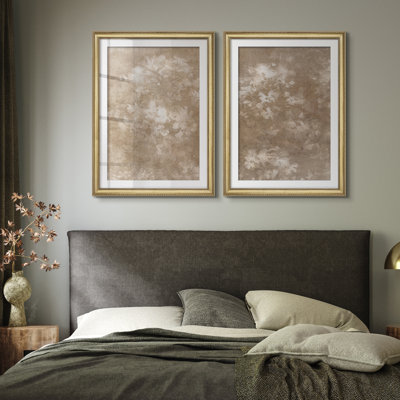 Ensemble subtil de feuilles botaniques subtiles dans des tons de taupe doux pour chambre à coucher, art mural encadré 26 po x 36 po, ensemble de 2
