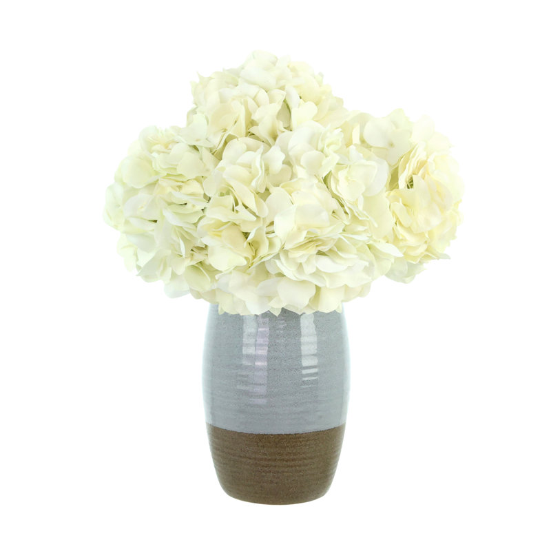 Hydrangeas Arranged in Ceramic Vase, Cream