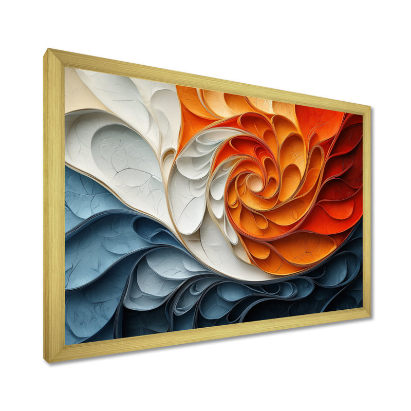 Fragmented Reality of Biomorphism Spiral III - Biomorphism, art mural grand format, H 16 po x l 32 po, Avec cadre, Doré