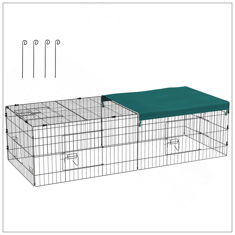 Parc pour enfants 73 pouces avec toit pour l'intérieur et l'extérieur, idéal pour les lapins, les poulets et les chinchillas, vert