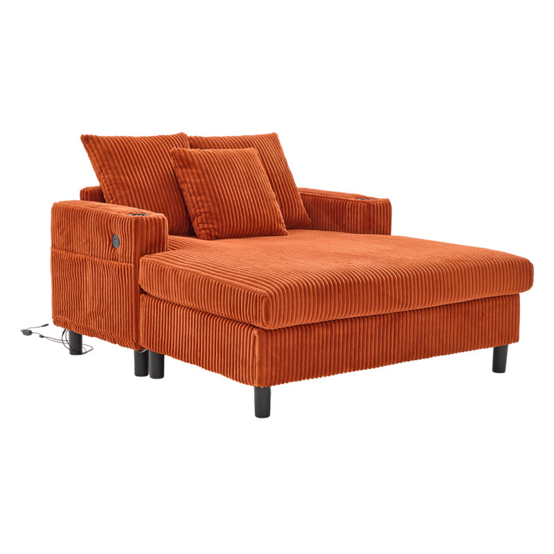  Canapé inclinable moderne en velours côtelé surdimensionné avec assise profonde, 3 coussins, charge USB, bande lumineuse à DEL RVB, porte-gobelet, poche latérale - convient au salon et à la chambre à coucher