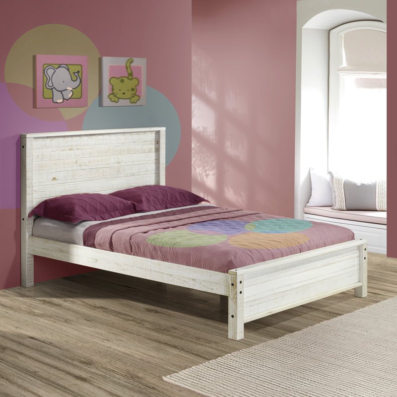 Lit plateforme en bois massif RUSTIC, Double, Blanc rustique