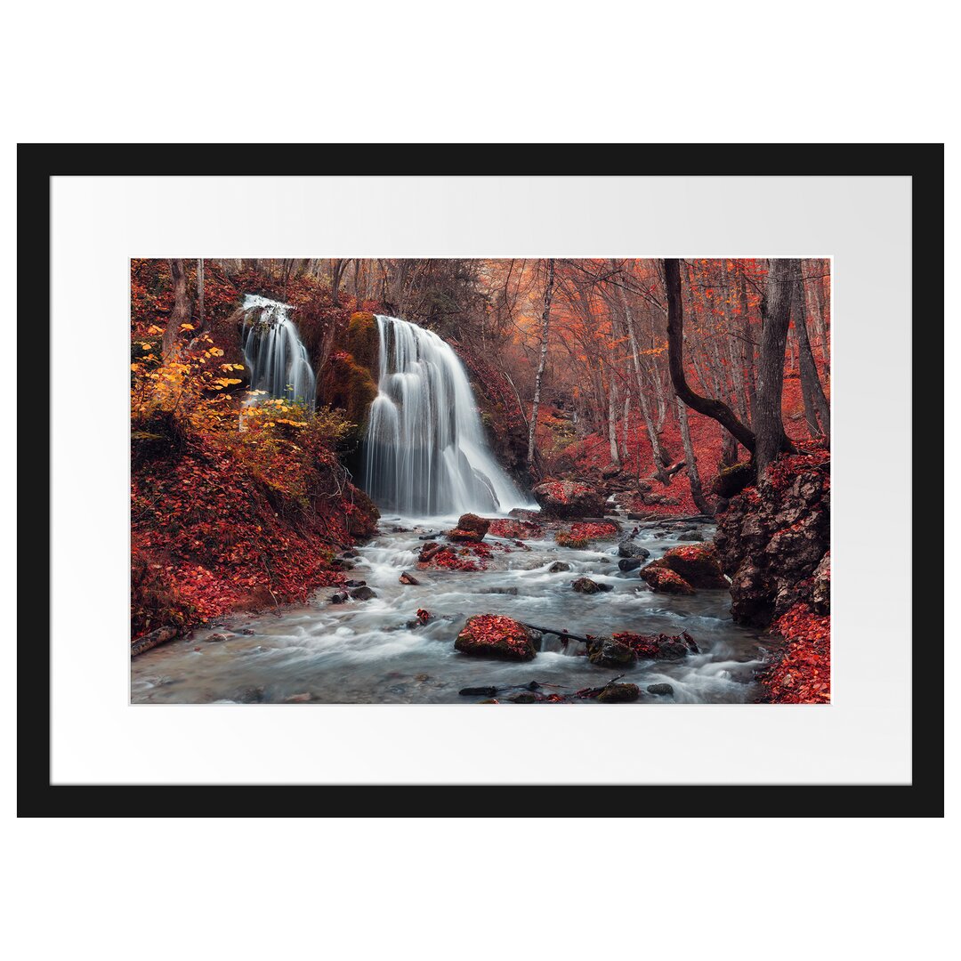 Gerahmtes Poster Wasserfall im Wald