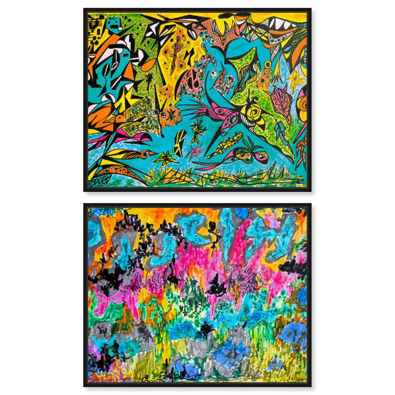 Wilderness Undersea Set Canvas Set of 2 Graffiti Abstracts by , Cadre flottant noir, H 16 po x l 20 po