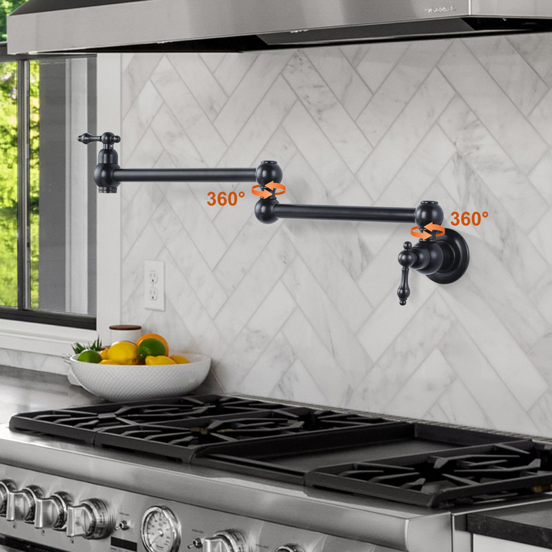 Oil Rubbed Bronze Wall Mounted Pot Filler with Dual Handles