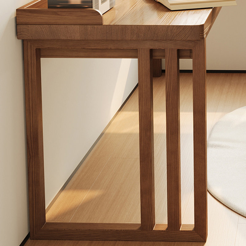Bureau en bois massif en L de couleur noyer clair avec 3 tiroirs, Retour à droite, H 31,50 po x l 62,99 po x P 47,24 po