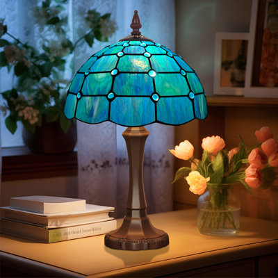 Tiffany Table Lamp 12 inch Blue Beads Style Stained Glass Table Lamp