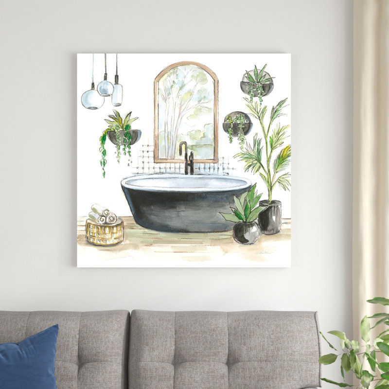 «Black Bathaign II» par Silvia Vassileva, peinture sur toile tendue, H 36 po x l 36 po, Non, Unframed