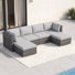 Ensemble de canapé modulaire d'extérieur en osier avec repose-pieds, ensemble de conversation à assise profonde avec coussins