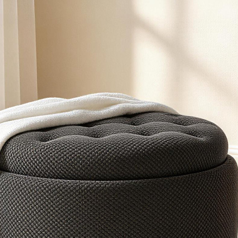 Table basse avec repose-pieds capitonné rond de 25 pouces avec rangement, table basse moderne avec rangement et couvercle amovible