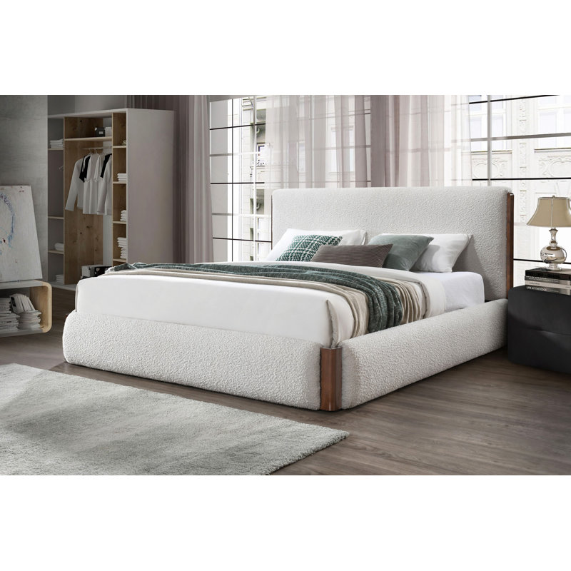 Lit tapissier de luxe, sans sommier, tissu bouclé, capacité de 660 lb