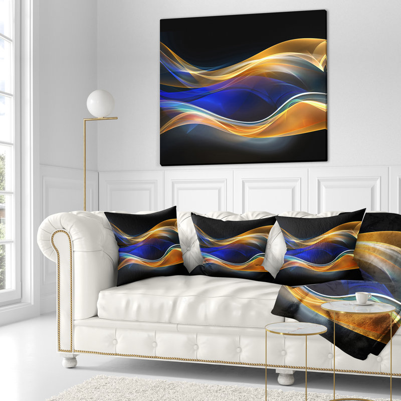 Abstract 3D Wave Design Pillow, 16" x 16", Throw Pillow, Black/Blue/Orange