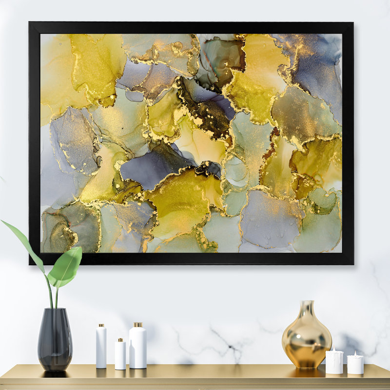 Vert luxueux abstrait fluide V - peinture sur toile, H 16 po x l 32 po x P 1 po, Cadre noir