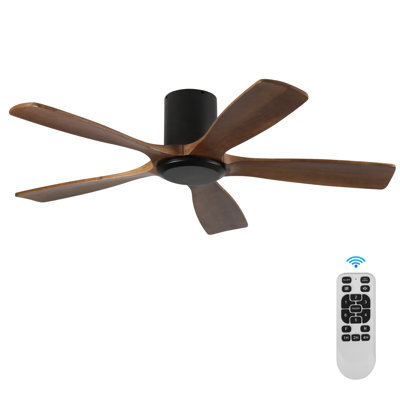 52 In. 5 - Blade Solid Wood Indoor Flush Mount Ceiling Fan with Remote Control