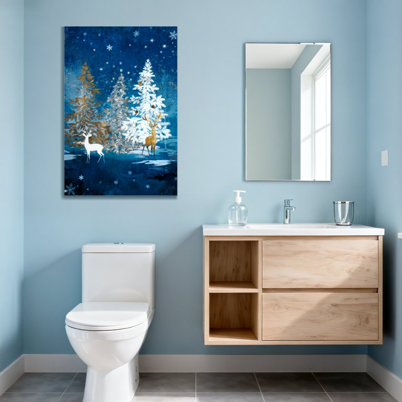 Animaux, hiver, forêt, cerfs, flocons de neige, ciel nocturne, arbres, H 30 po x l 20 po