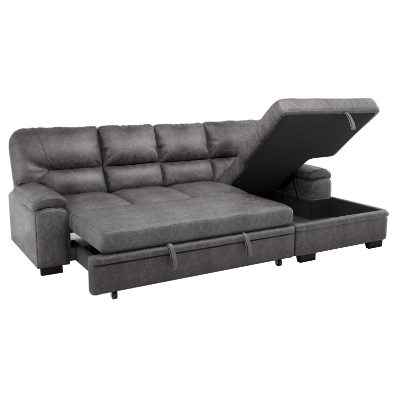 Webster 114" Modern & Contemporary Sectional with Pull-out Bed - Microfiber Sectional, Integrated Pull-Out Sleeper Bed, Chaise with Hidden Storage