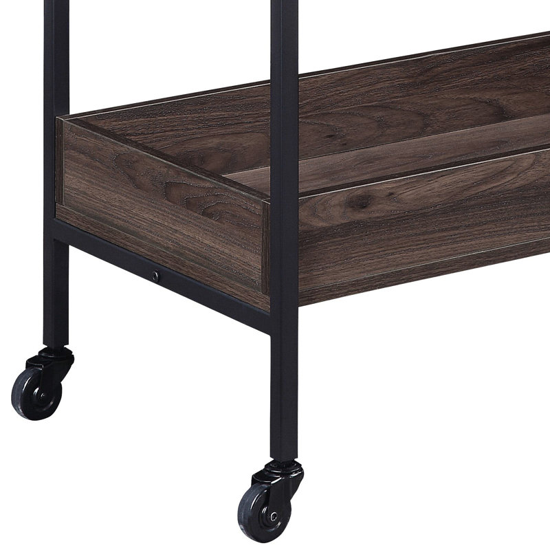 Noyer et chariot de service de couleur noire avec tablettes rectangulaires à 2 niveaux