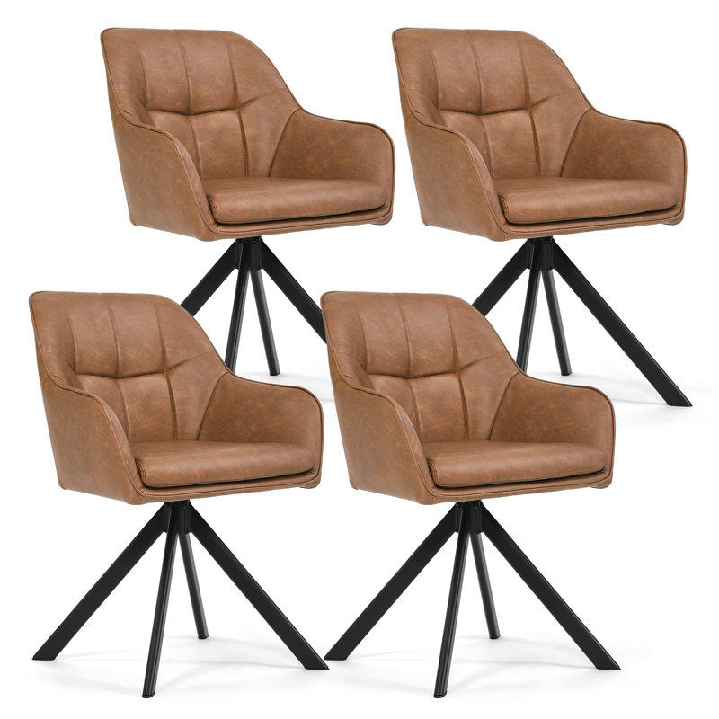 Upholstered Metal Upholstered Back Armchair, Light Brown PU