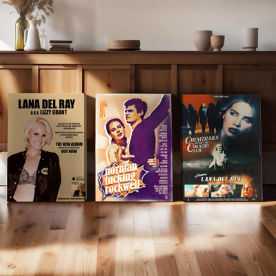 Ensemble de 3 affiches encadrées, reproductions sur toile de la pochette de l'album « Chemtrails Over The Country Club » de Lana Del Rey (alias Lizzy Grant Norman Fucking Rockwell), décoration murale pour chambre, salon ou maison.