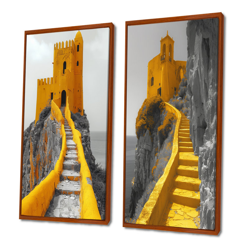 Ensemble de 2 pièces d'art monochromes de la Citadelle antique - Fortress I - Fortress, H 28 po x l 24 po