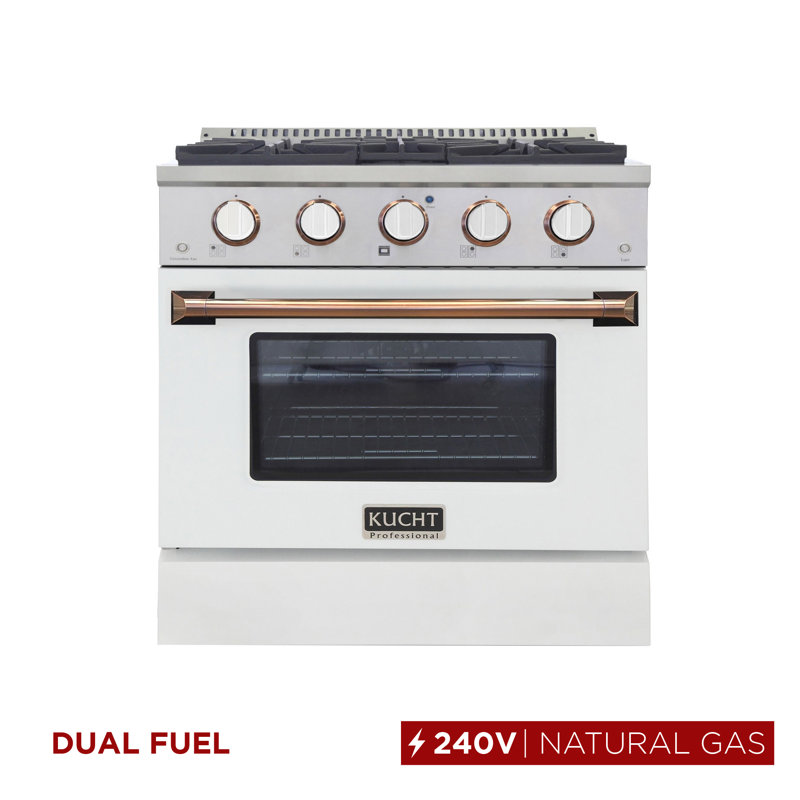 Kucht 30'' W Free Standing Range, White/Gold, Natural Gas