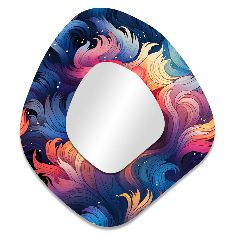 Celestial Concealment Ripple I - miroir mural abstrait de forme unique, miroir asymétrique moderne, impression d'art en métal