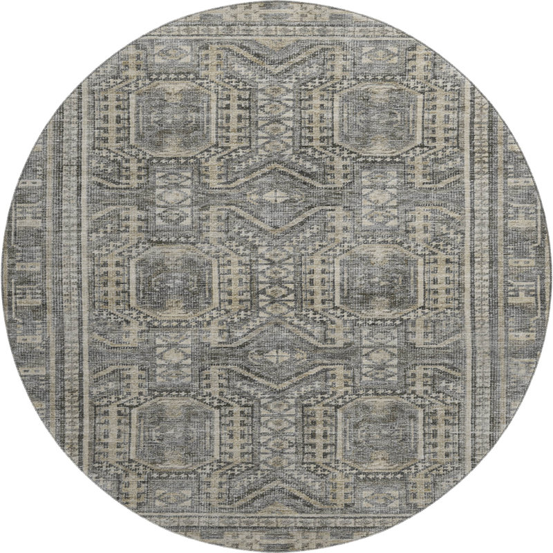 Premium Machine Washable Mayfield AMF1920 Border Rug, Round 8'