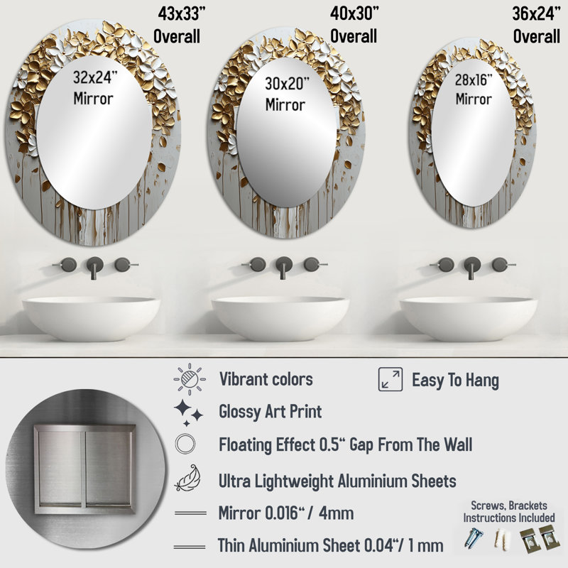 Miroir mural blanc, 36 po x 24 po