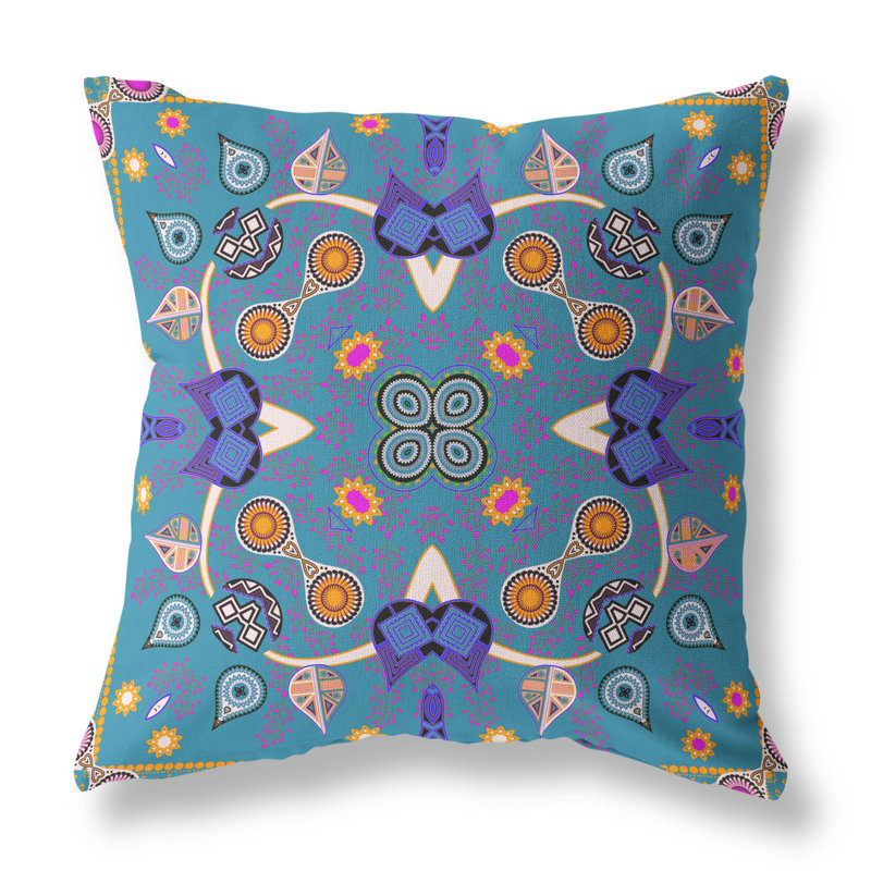 Housse et insert de coussin décoratif en polyester pour l'intérieur et l'extérieur, 18 po x 18 po, Bleu chaud / doré