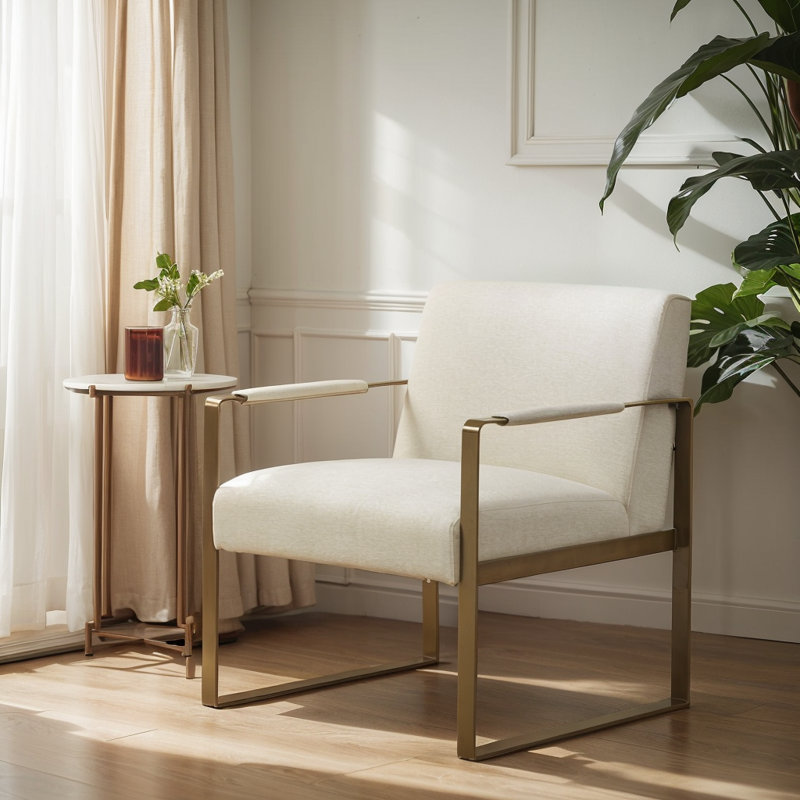Fauteuil d'appoint moderne, Blanc / Doré