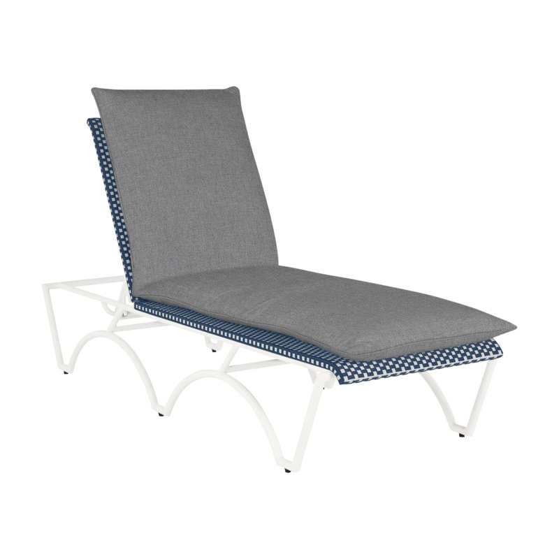 Savoy N-Dura Resin Wicker Outdoor Chaise Lounge, No Welt, Chalk/White/Navy, Linen Forest