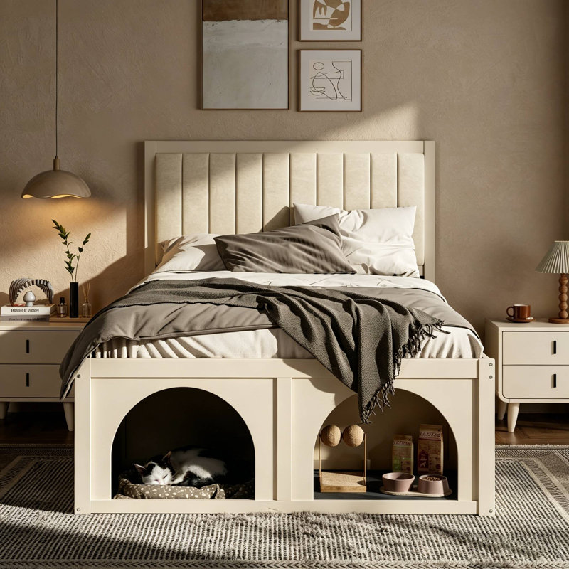 Structure de lit robuste Endicott, Beige, Double