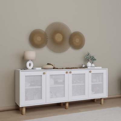 Modern White Console Table, 70.9 x 29.5 x 15.7 inches | 100% Melamine Coated Particle Board, Thickness: 0.7 inches | Numerous Shelves, Wall-Mountable, Scandinavian Geometric Design | Perfect for Living Room & Entryway