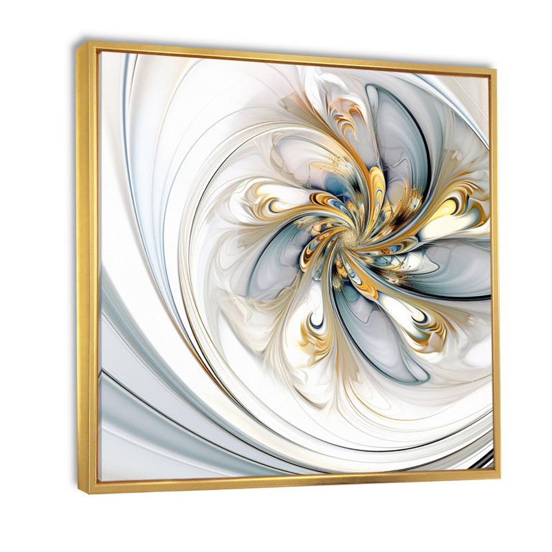 Fractal Flower Joy en blanc cosmique - impression, Cadre flottant doré, 24" H x 24" W