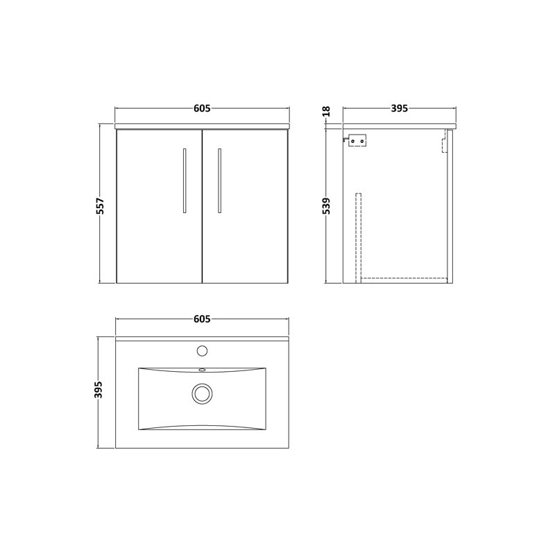Arno 600mm Single Bathroom Vanity with Integrated Vitreous China Basin, White