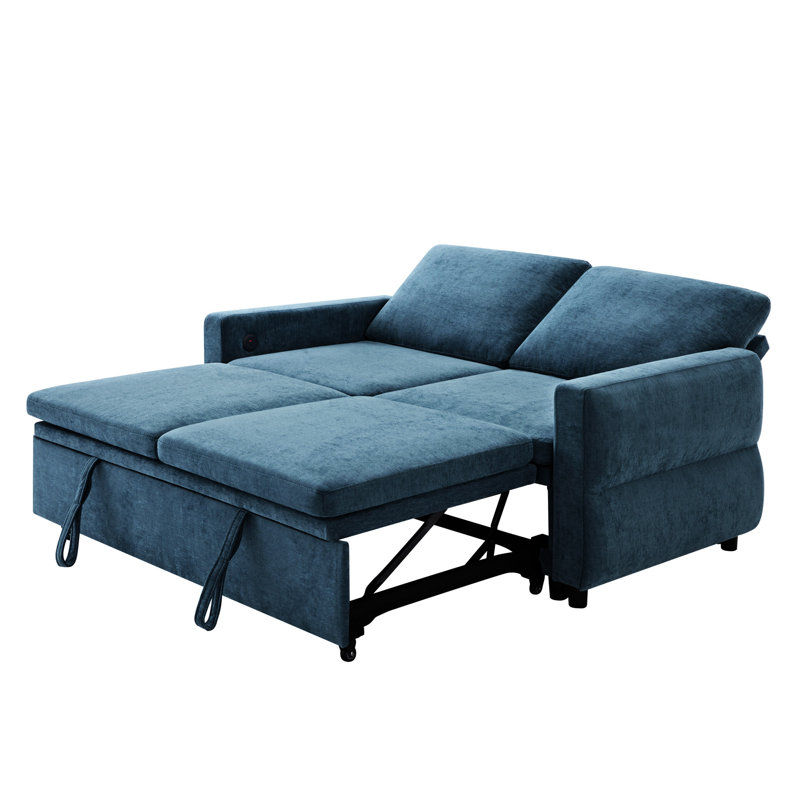Canapé-lit convertible avec canapé-lit de 62,75 po avec dossier réglable et ports USB pour le salon, Bleu
