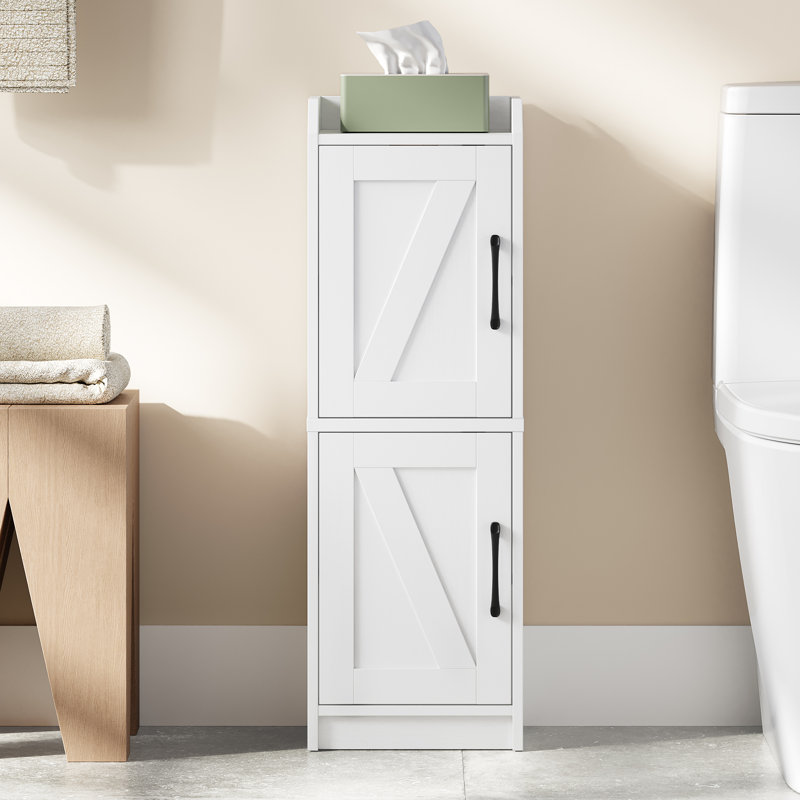 Bathroom Storage Cabinet, Small Corner Floor Cabinet with Door and Shelves, Narrow Bathroom Organizer and Paper Storage with Adjustable Shelves, for Small Spaces, White