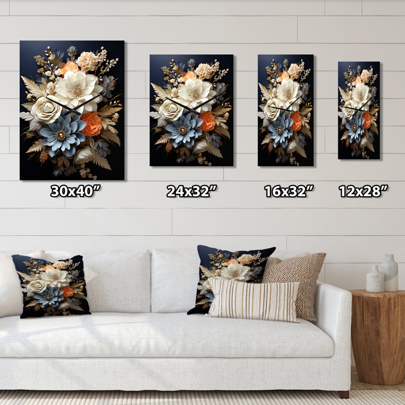 Bohemian Art Bohemian Bouquet II - Horloge murale moderne abstraite, H 32 po x l 16 po x P 1 po