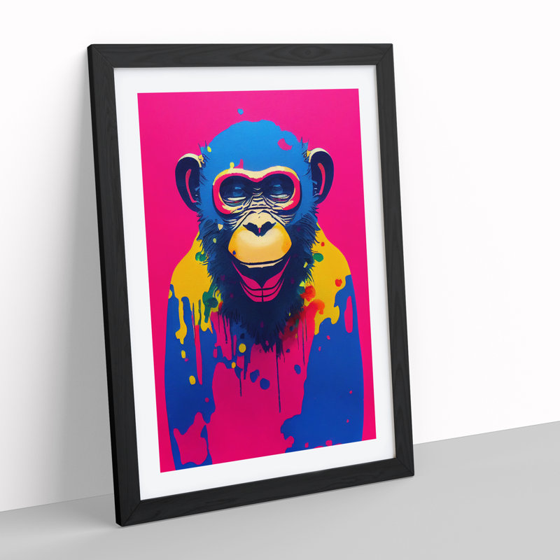 Paint Drip Monkey No.1 - Wrapped Canvas Painting, 64cm H x 46cm W x 2cm D, Black Framed