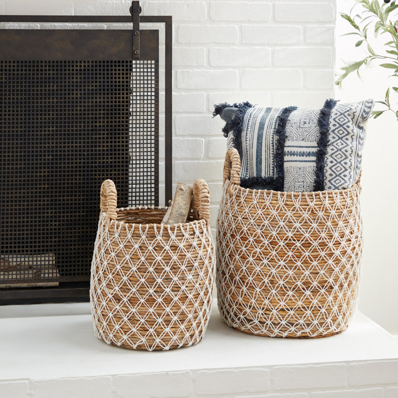 Banana Leaf Handmade String Detail Decorative and Functional Storage Basket with Handles