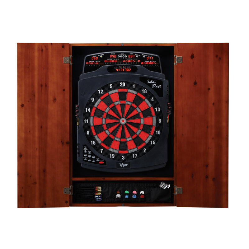 Viper Solar Blast Electronic Dartboard with Metropolitan Cinnamon Pine Cabinet