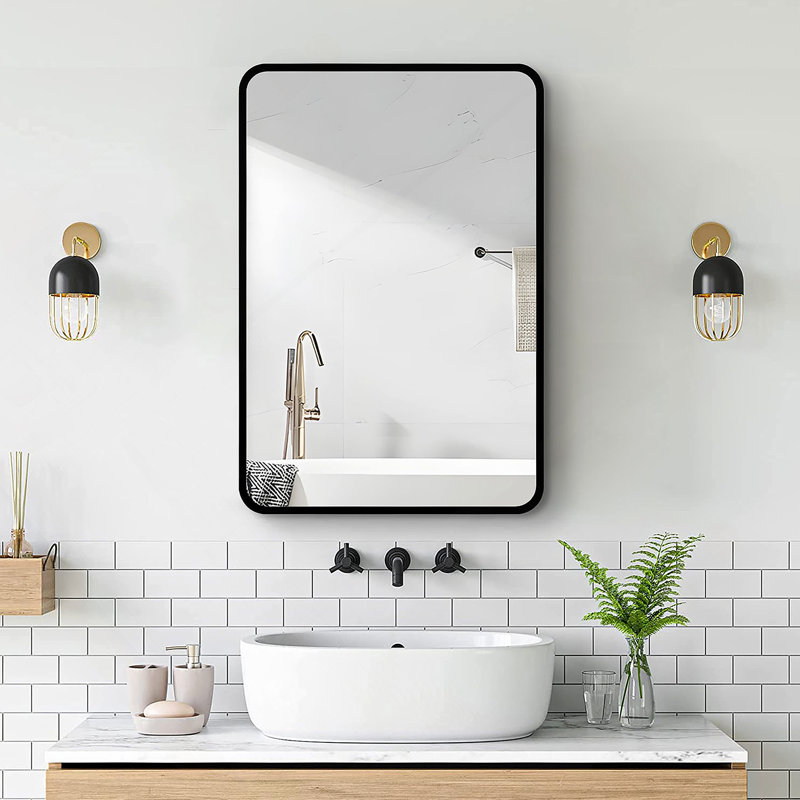 20X28 Inch Black Metal Framed Wall Mount Or Recessed Bathroom Medicine Cabinet With Mirror