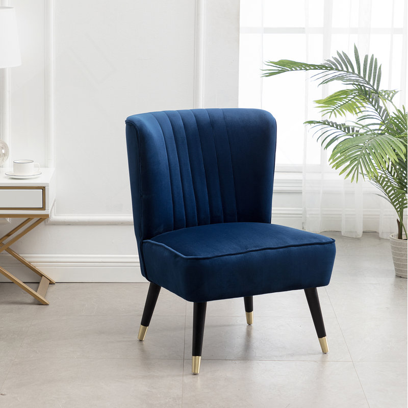 Fauteuil d'appoint contemporain en velours, bleu, Navy Blue