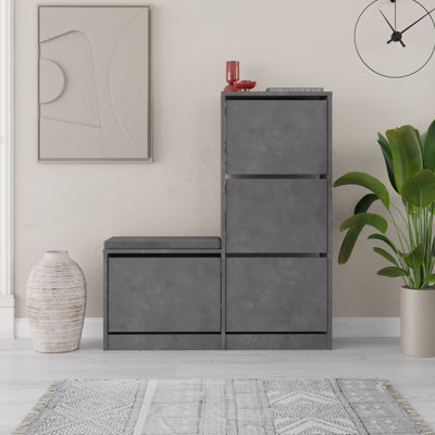 Range-chaussures moderne, gris, 41,3 po x 46,7 po x 10,2 po | 100% panneau de particules enduit de mélamine, épaisseur: 0,7 pouce | Solution de rangement élégante et fonctionnelle pour le hall d'entrée et le couloir, design industriel