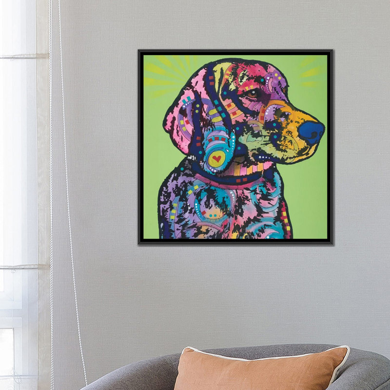 « hank b. », impression sur toile, H 18 po x l 18 po x P 1,5 po, Toile avec cadre noir, Pas de tapis