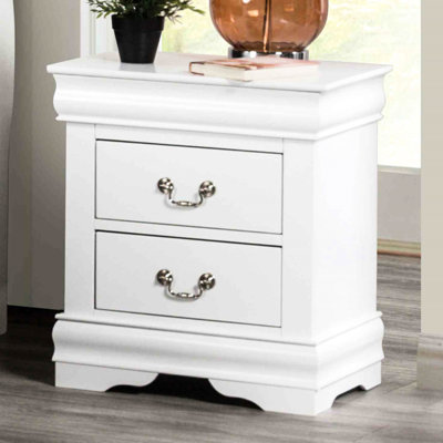 Table de chevet transitionnelle blanche en bois massif avec 2 tiroirs et poignées suspendues, meubles de chambre à coucher, l 21,5 po x P 15,5 po H 23,5 po