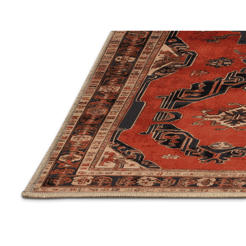 Machine Washable Art Deco Brown Area Rug, Square 4'