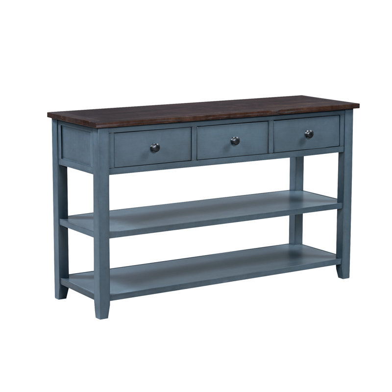 Console avec deux tablettes ouvertes, structure et pieds en bois de pin massif