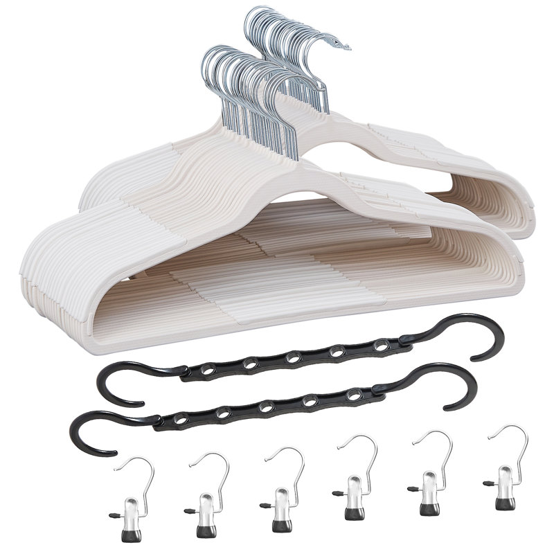 Cintres Meaha, cintres en plastique, antidérapant, peu encombrant, crochet pivotant, 50, Blanc