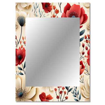 Langsten Watercolor Poppies Red And White Floral Pattern - Floral Mirror, Floral Decorative Wall Mirror, Printed Metal Art